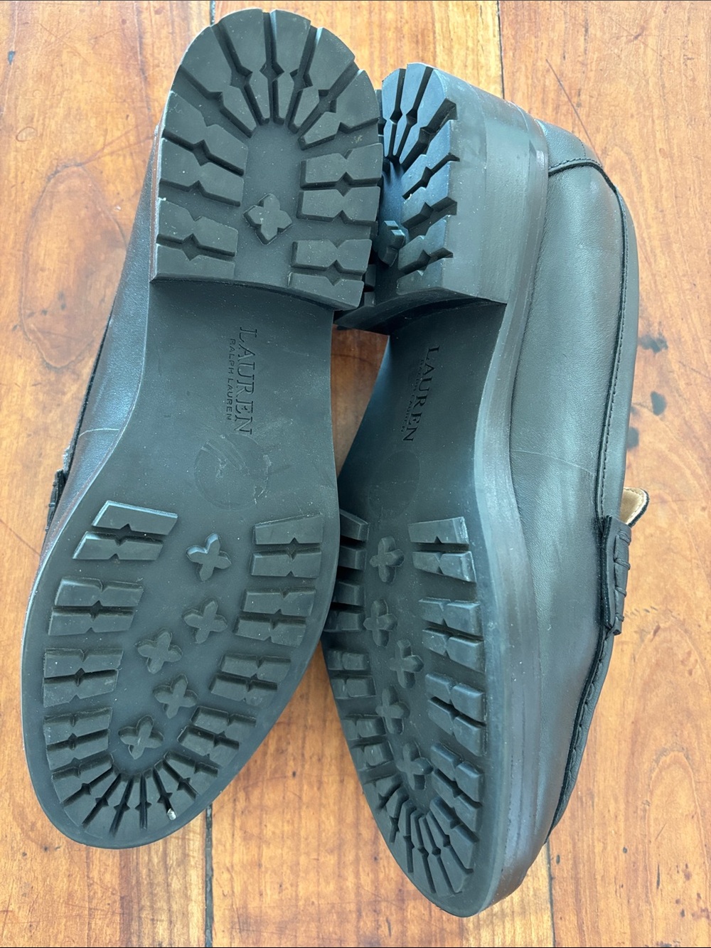 Lauren Ralph Lauren Lug Sole Black Leather Penny Loafers Women’s 9 - Picture 3 of 8